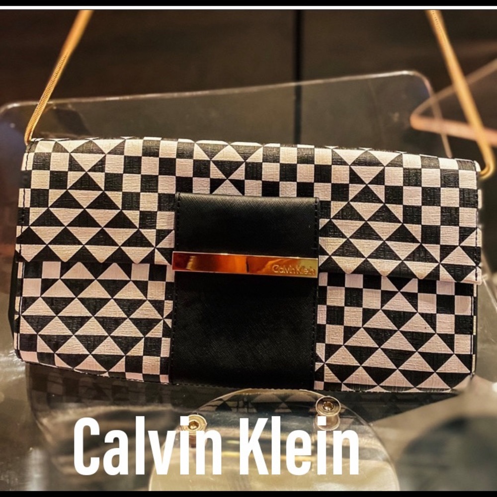 Calvin Klein checker saffiano leather clutch.